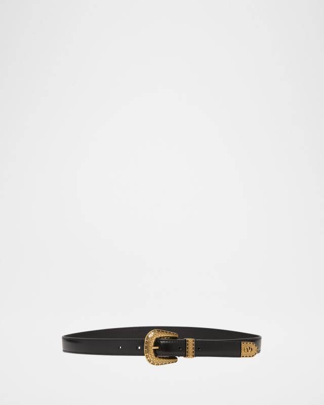 VLogo Signature Brushed Leather Belt, 2